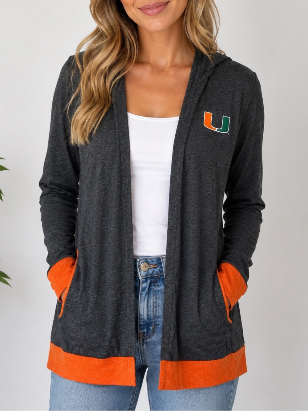 Colosseum Miami Hurricanes Women’s Open Front Hooded Cardigan Size Small NWT